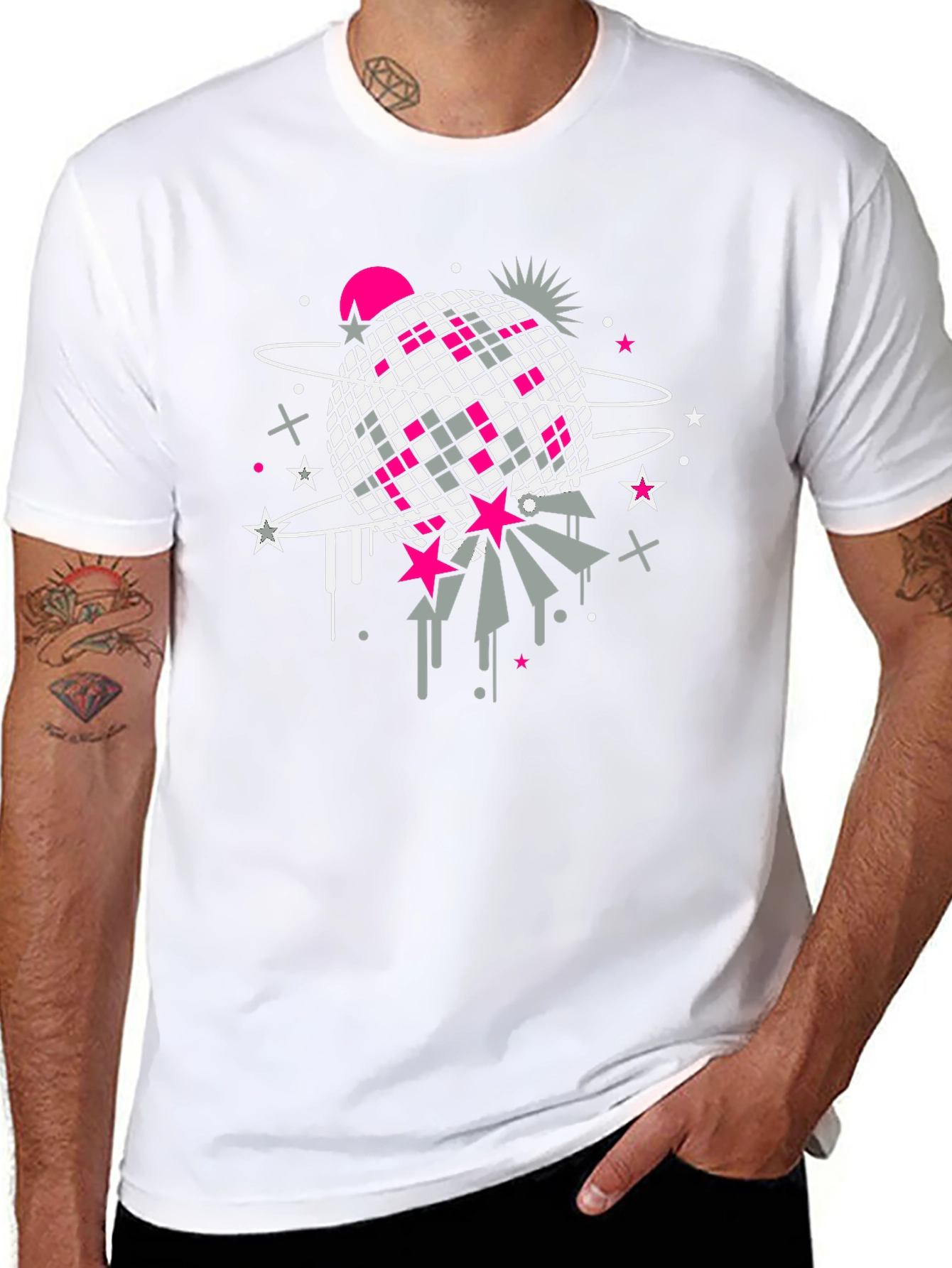 Retro Disco Ball Graphic T-Shirt - Black