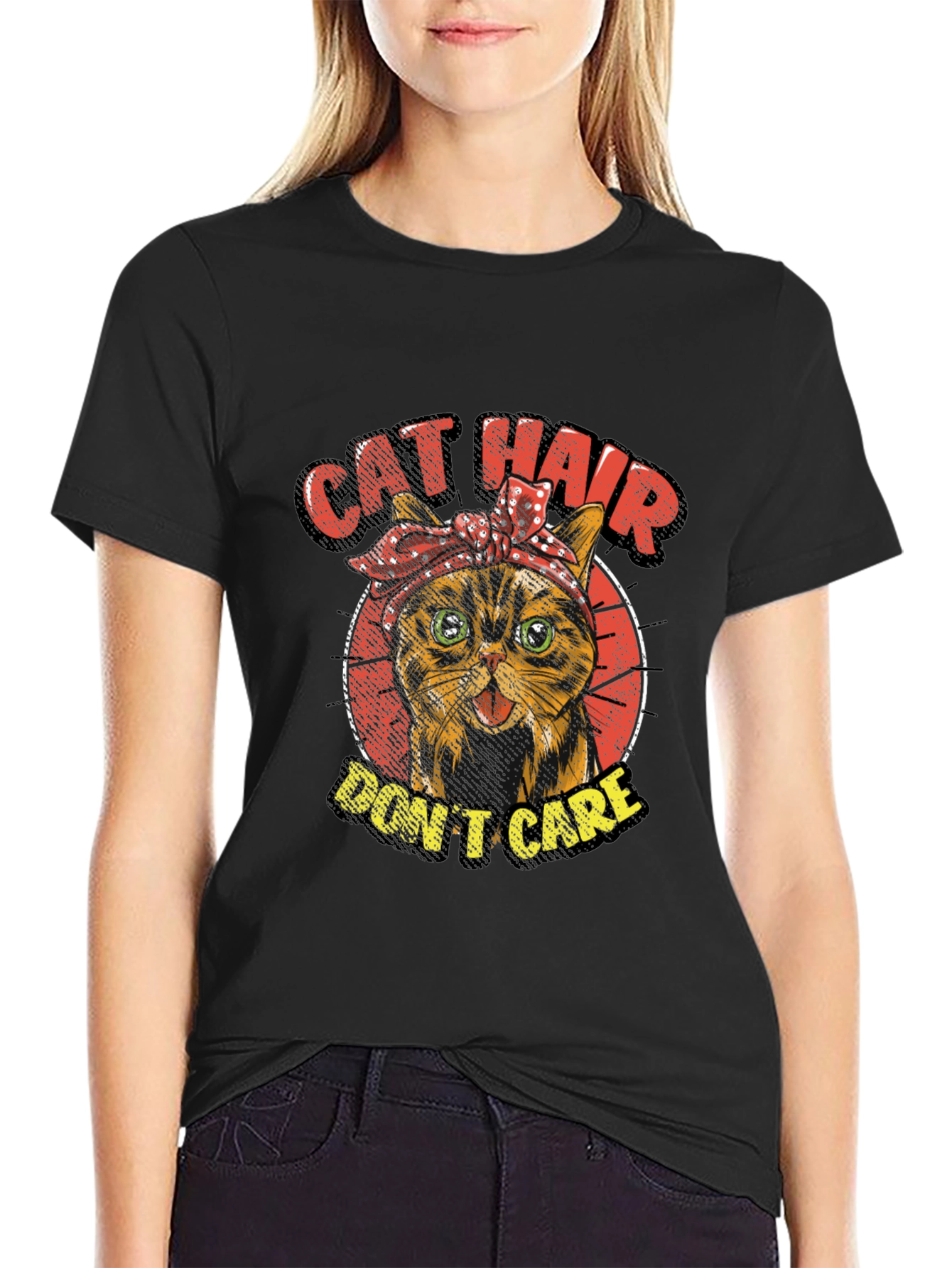 Cat Hair Dont Care Graphic T-Shirt