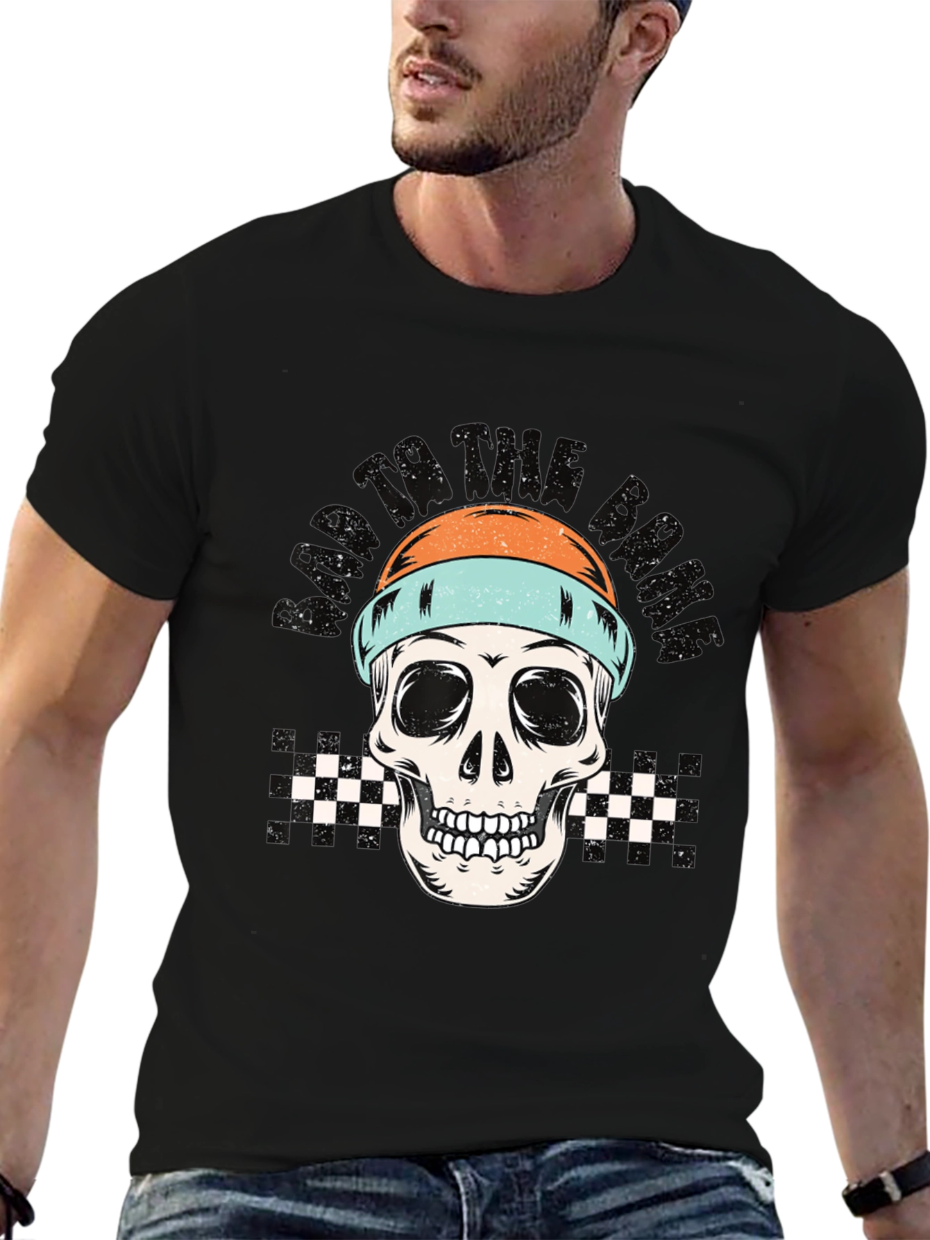 Skull Beanie Black Tee - Edgy Graphic Print