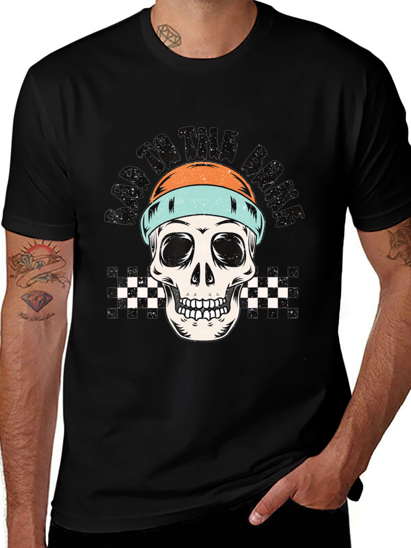 Skull Beanie Black Tee - Edgy Graphic Print