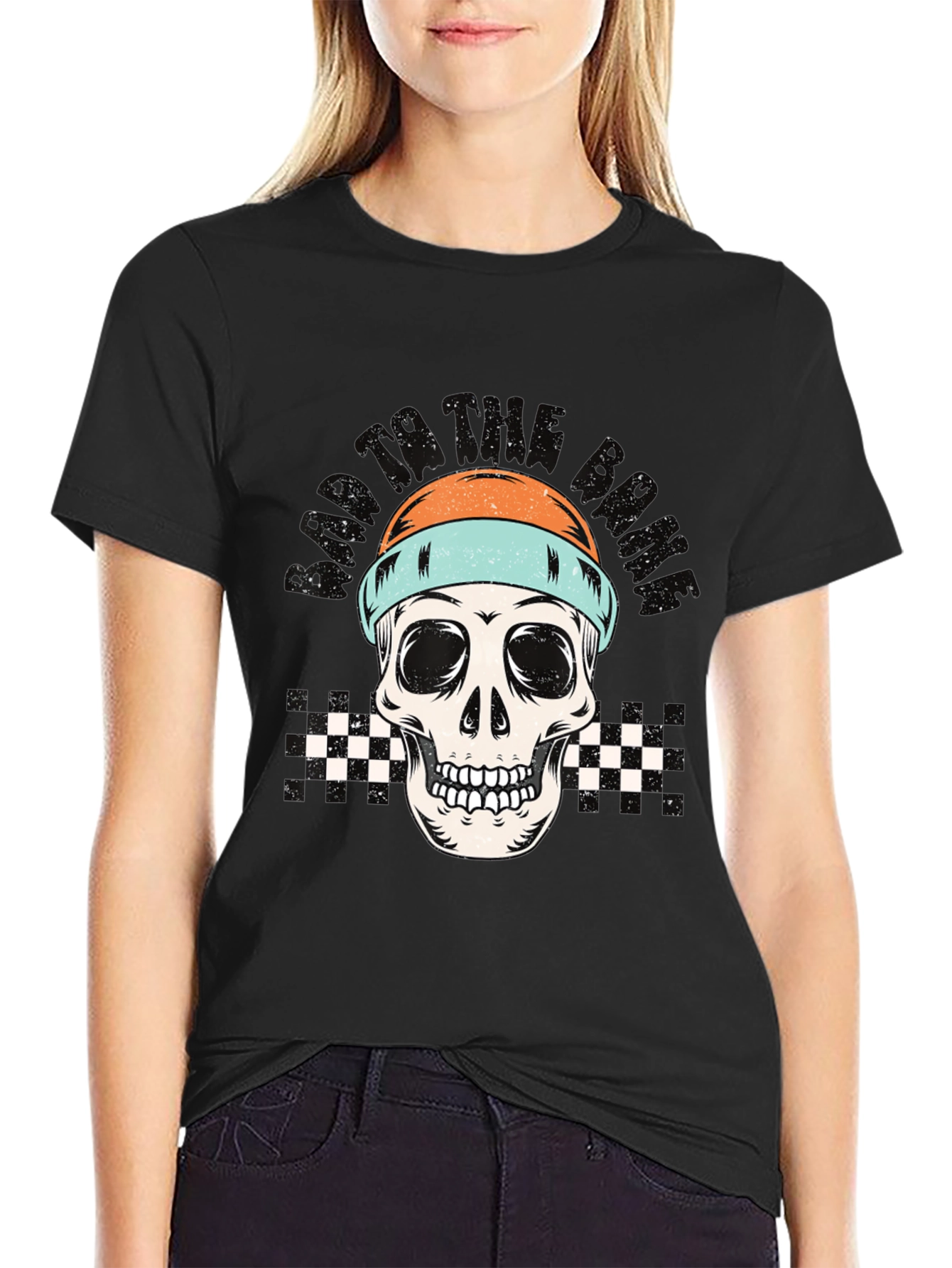 Skull Beanie Black Tee - Edgy Graphic Print