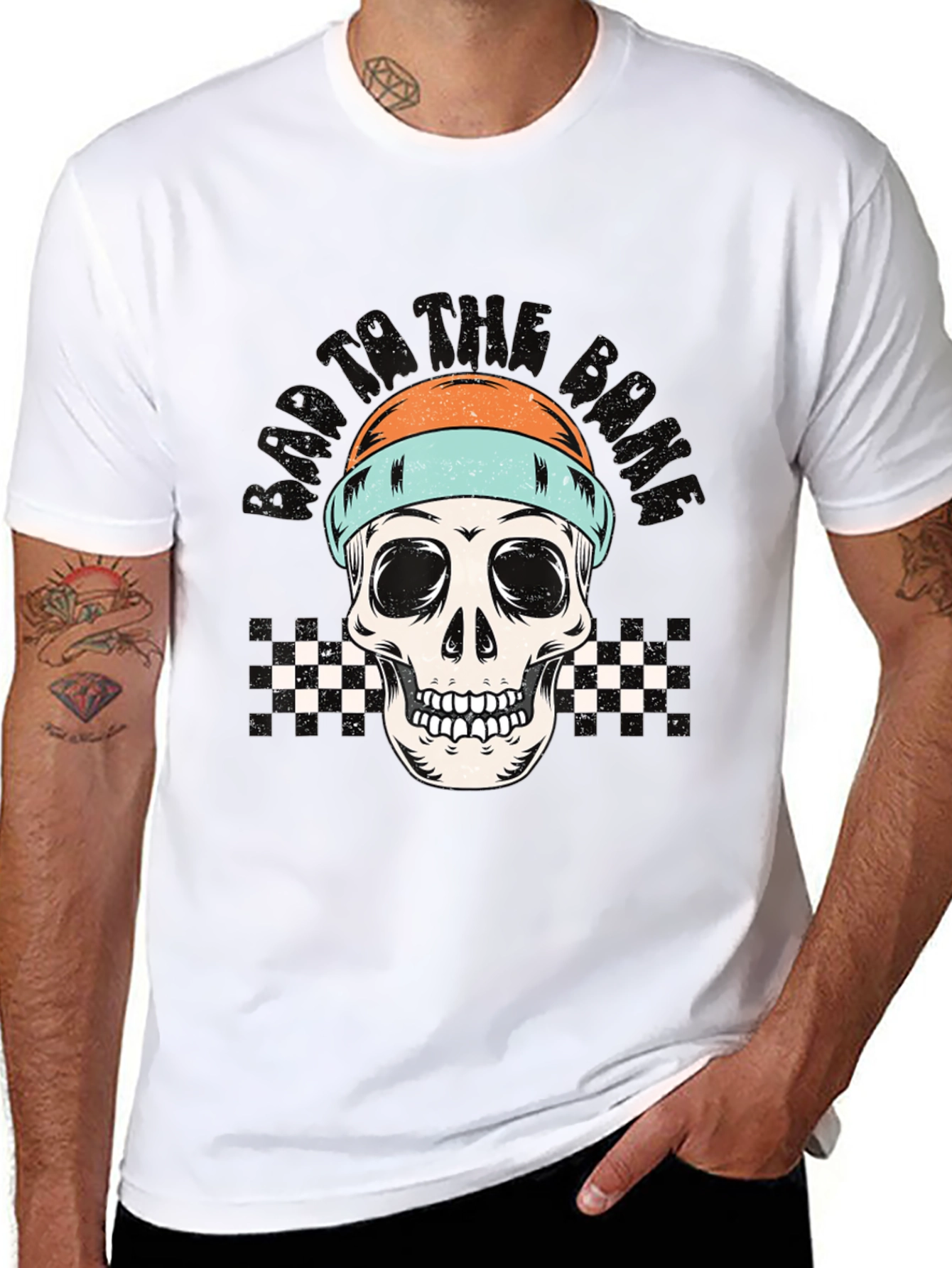 Skull Beanie Black Tee - Edgy Graphic Print