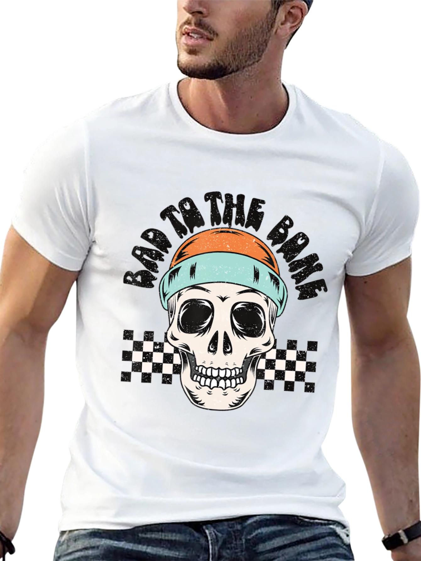 Skull Beanie Black Tee - Edgy Graphic Print