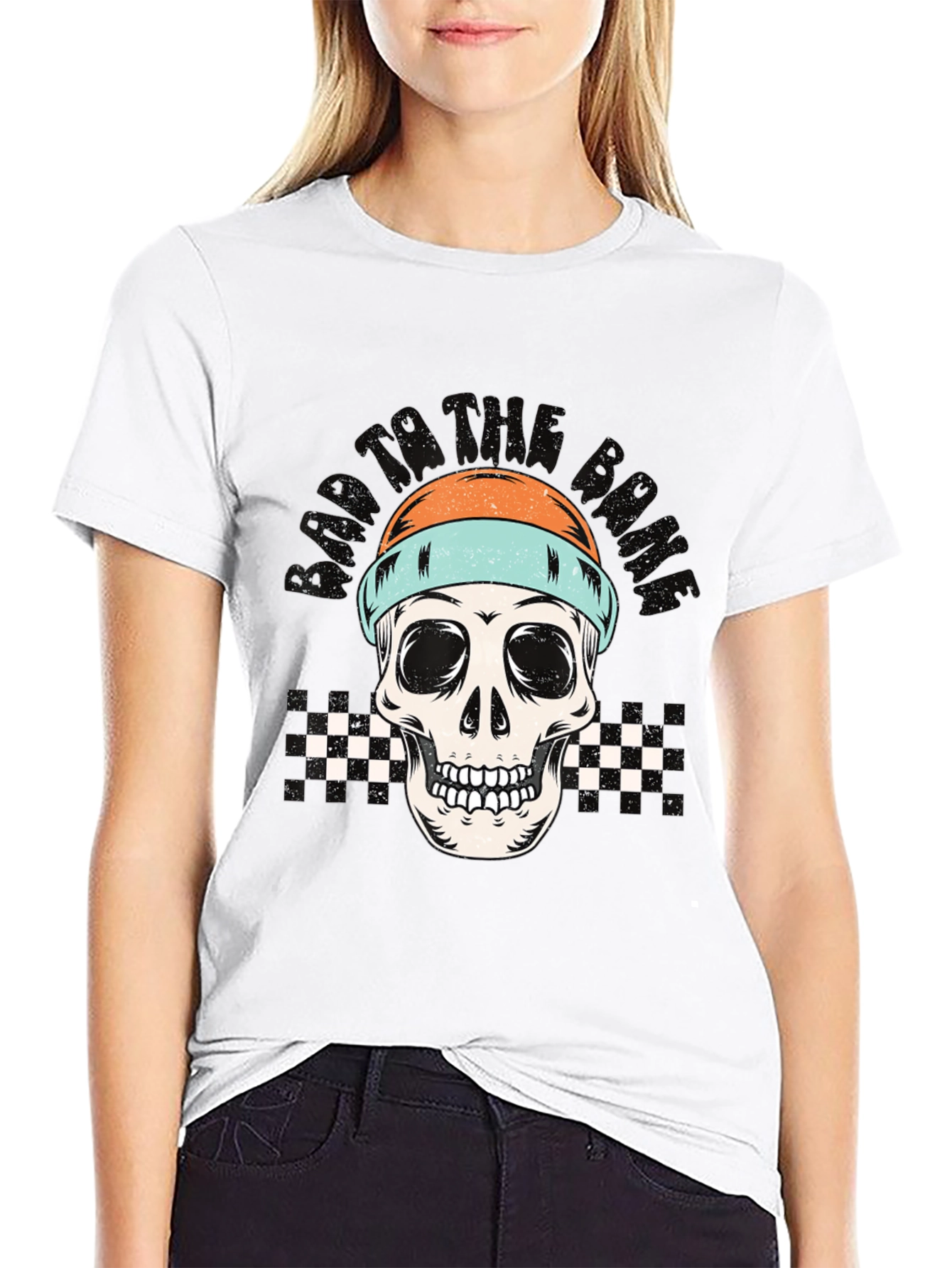 Skull Beanie Black Tee - Edgy Graphic Print