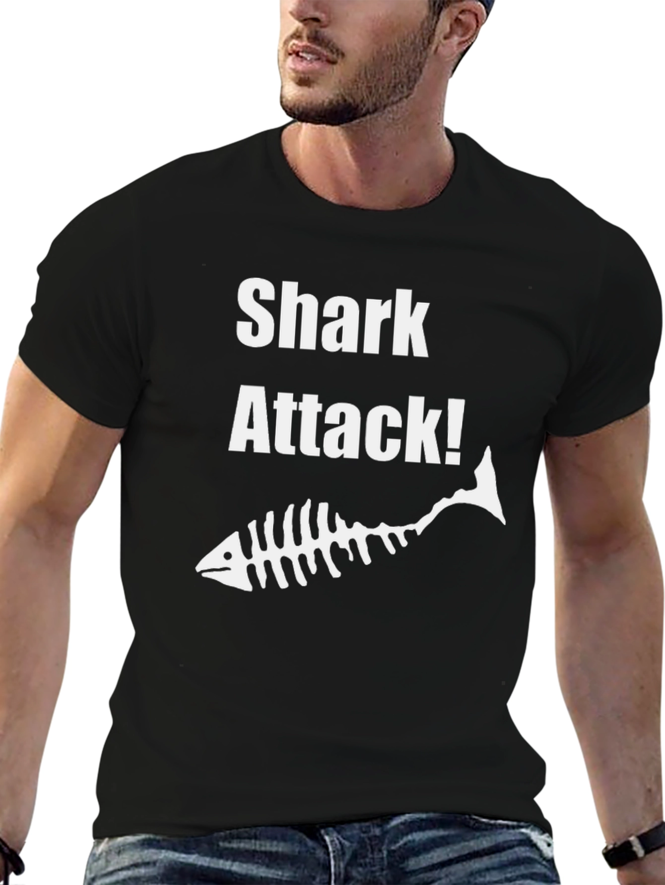 Shark Attack Skeleton Fish Graphic T-Shirt