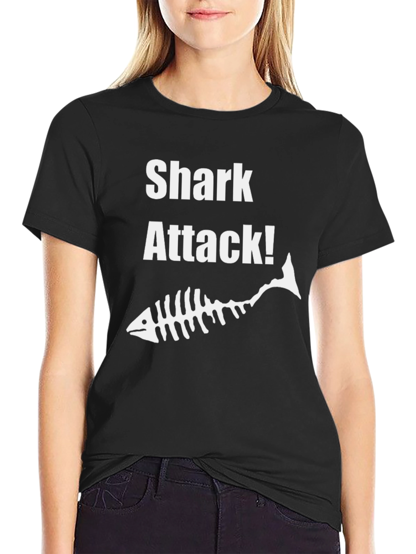 Shark Attack Skeleton Fish Graphic T-Shirt