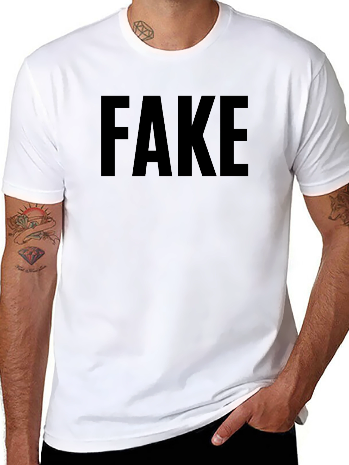 Mens Black FAKE Graphic T-Shirt