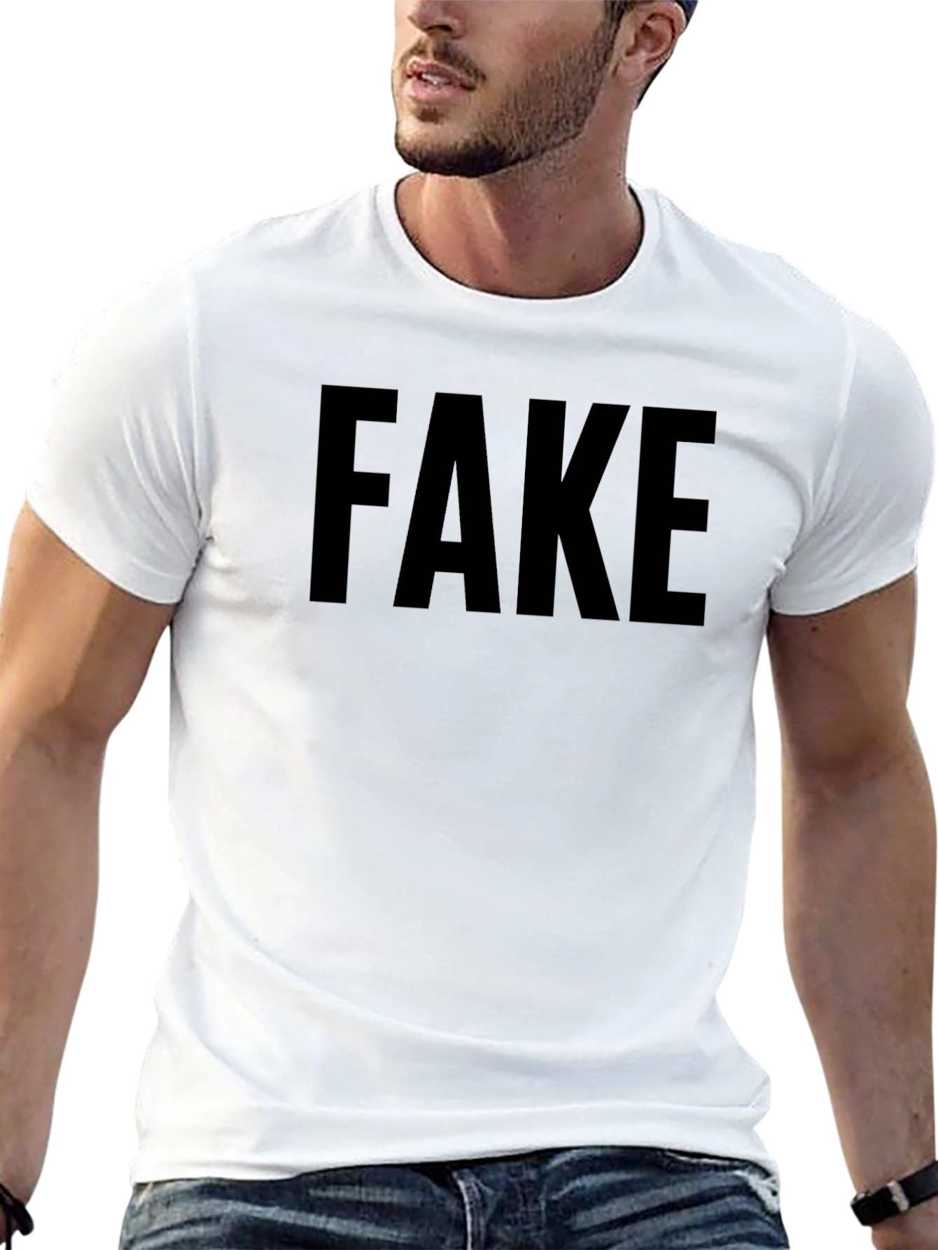 Mens Black FAKE Graphic T-Shirt