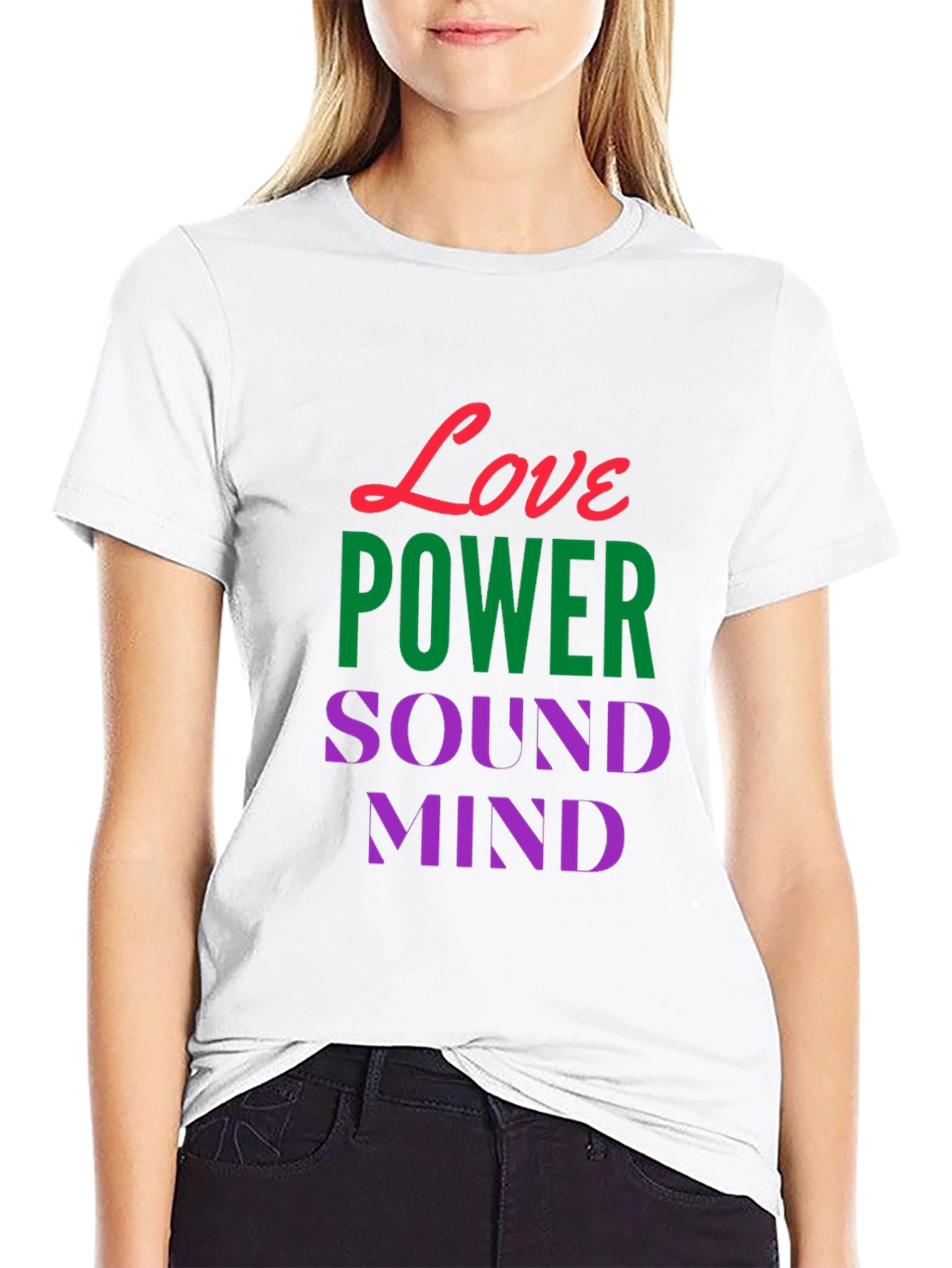 Love Power Sound Mind Black Graphic T-Shirt