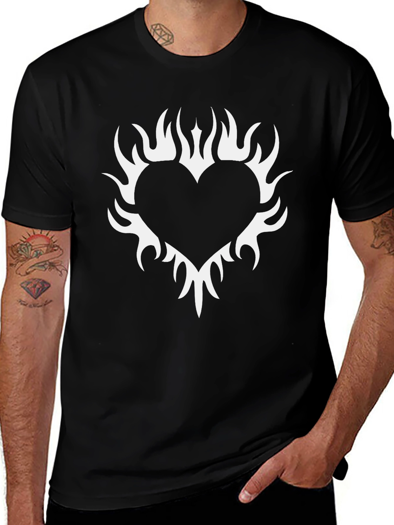 Flaming Heart Graphic Black T-Shirt
