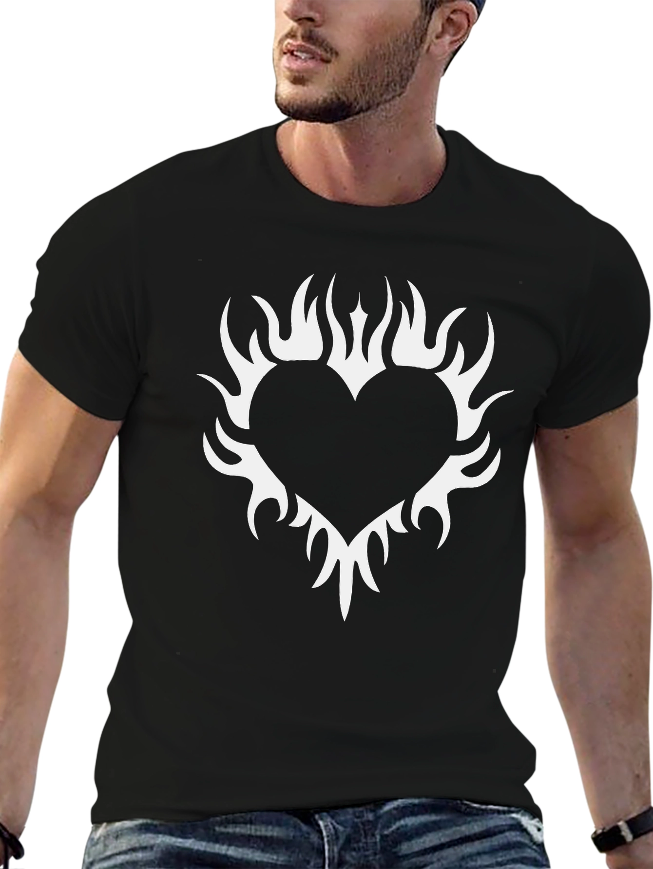 Flaming Heart Graphic Black T-Shirt
