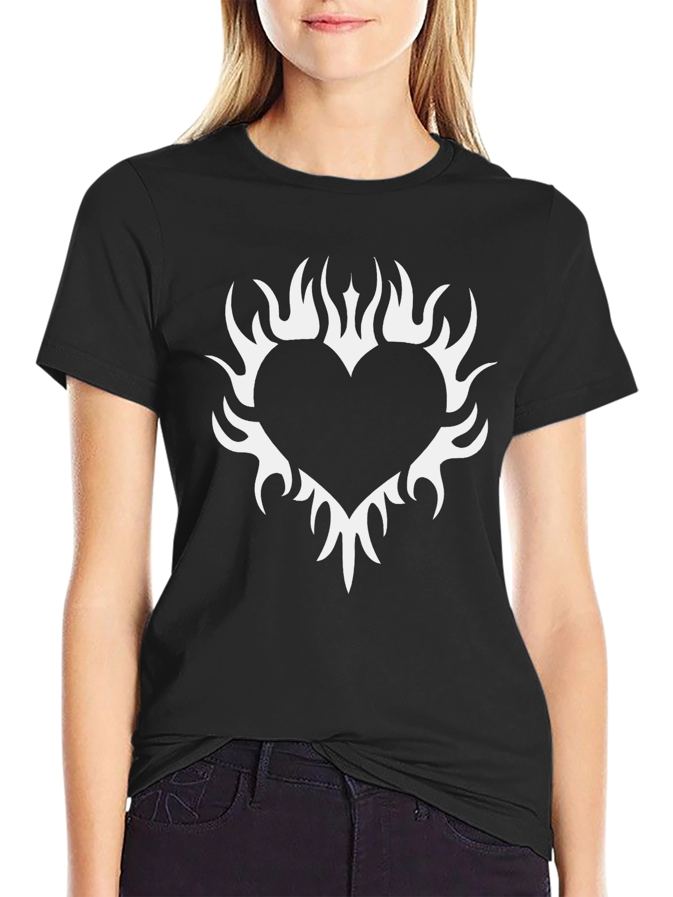 Flaming Heart Graphic Black T-Shirt