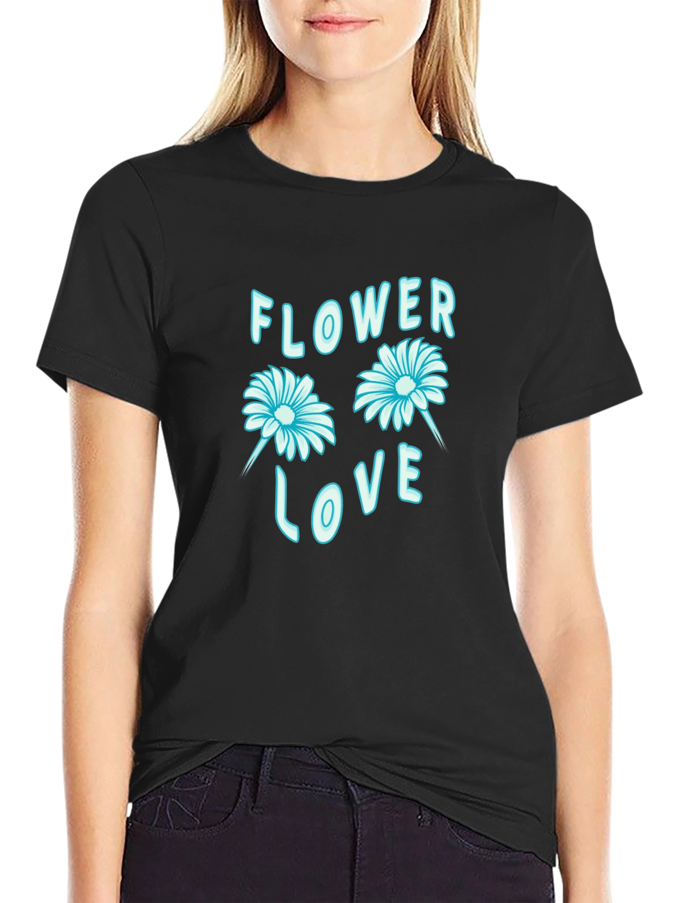 Flower Love Graphic Black T-Shirt