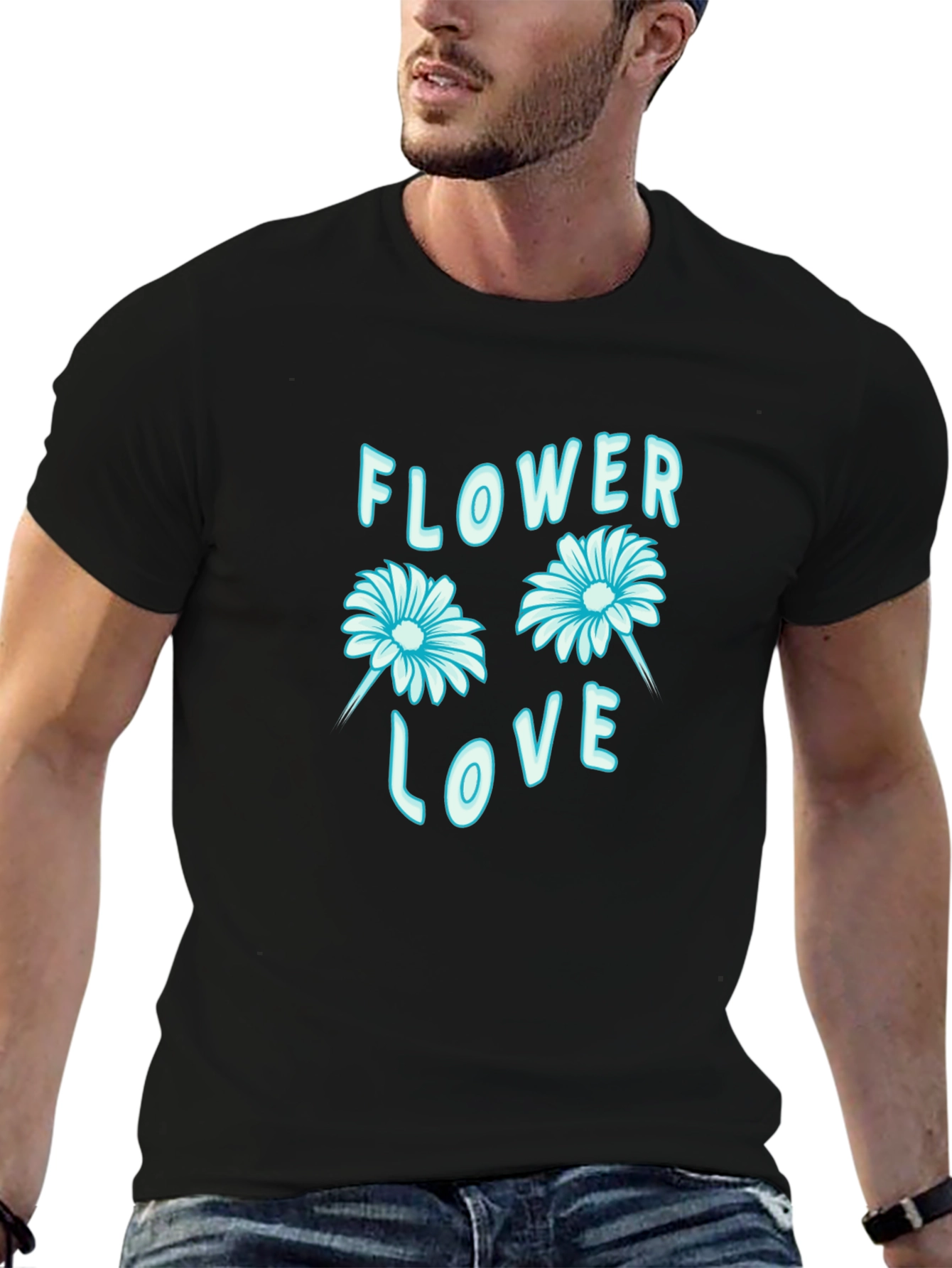 Flower Love Graphic Black T-Shirt