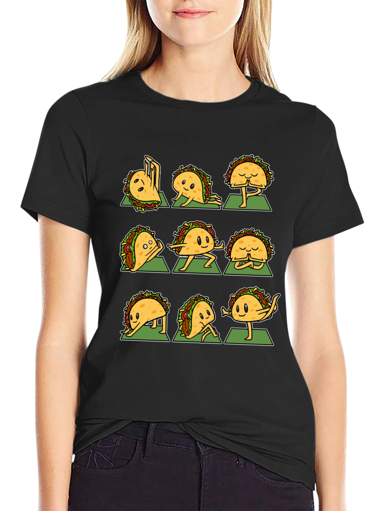 Funny Taco Yoga Pose Black T-Shirt