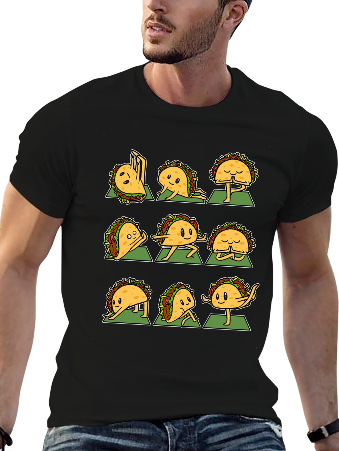 Funny Taco Yoga Pose Black T-Shirt