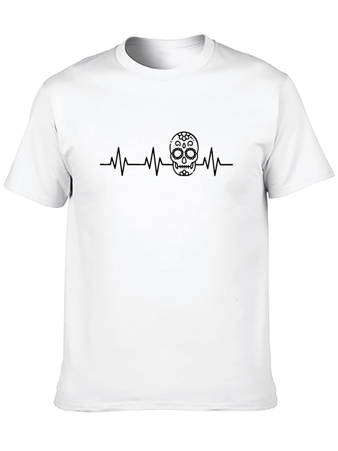 Skull Heartbeat Graphic Tee - Stylish Mens Black T-Shirt