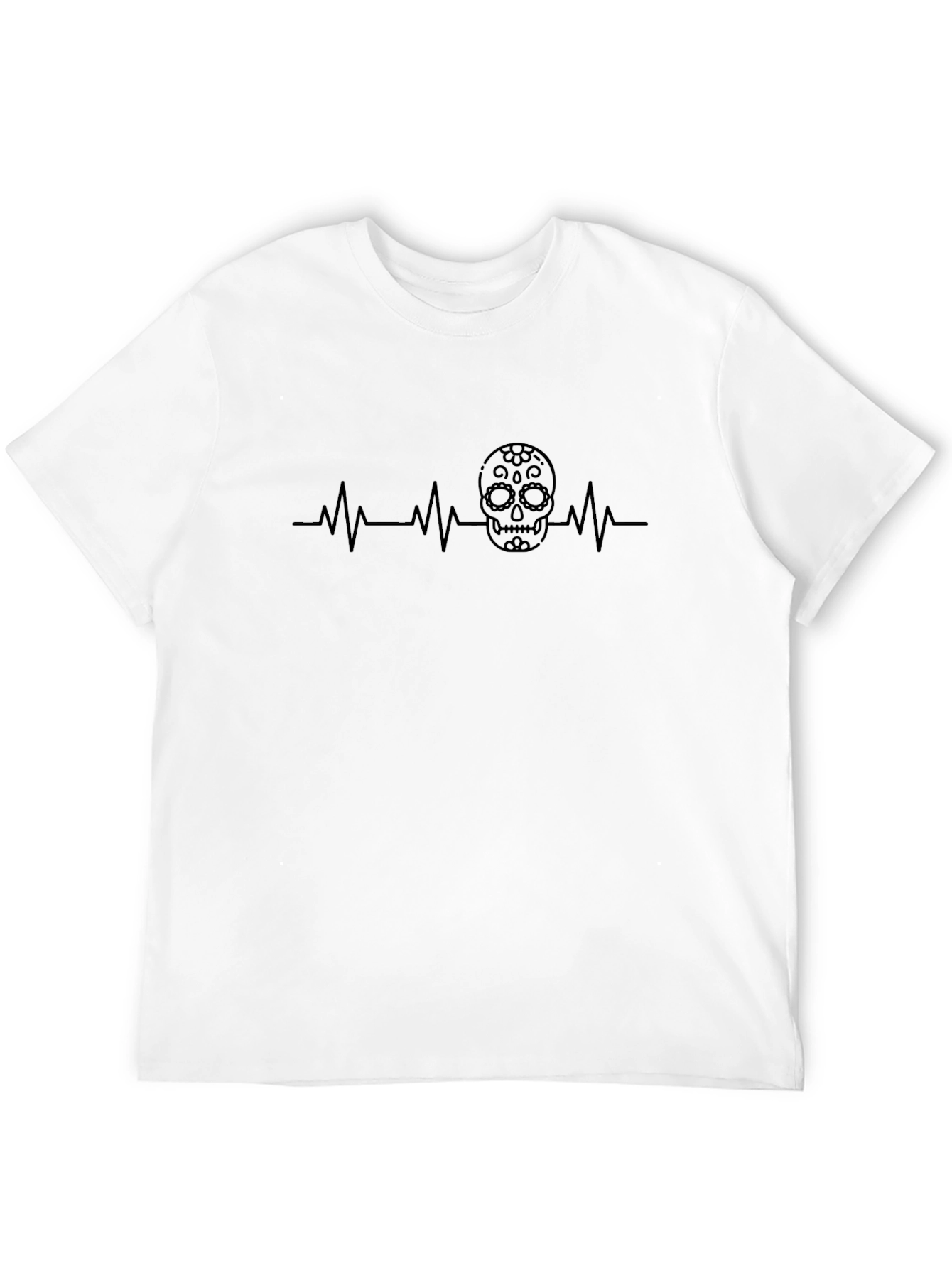 Skull Heartbeat Graphic Tee - Stylish Mens Black T-Shirt