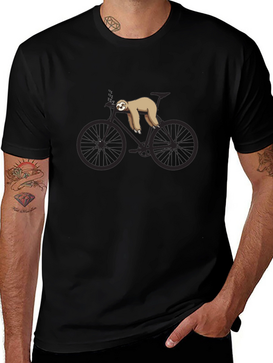 Sloth on Bike Graphic Tee - Relaxed Fit Black T-Shirt