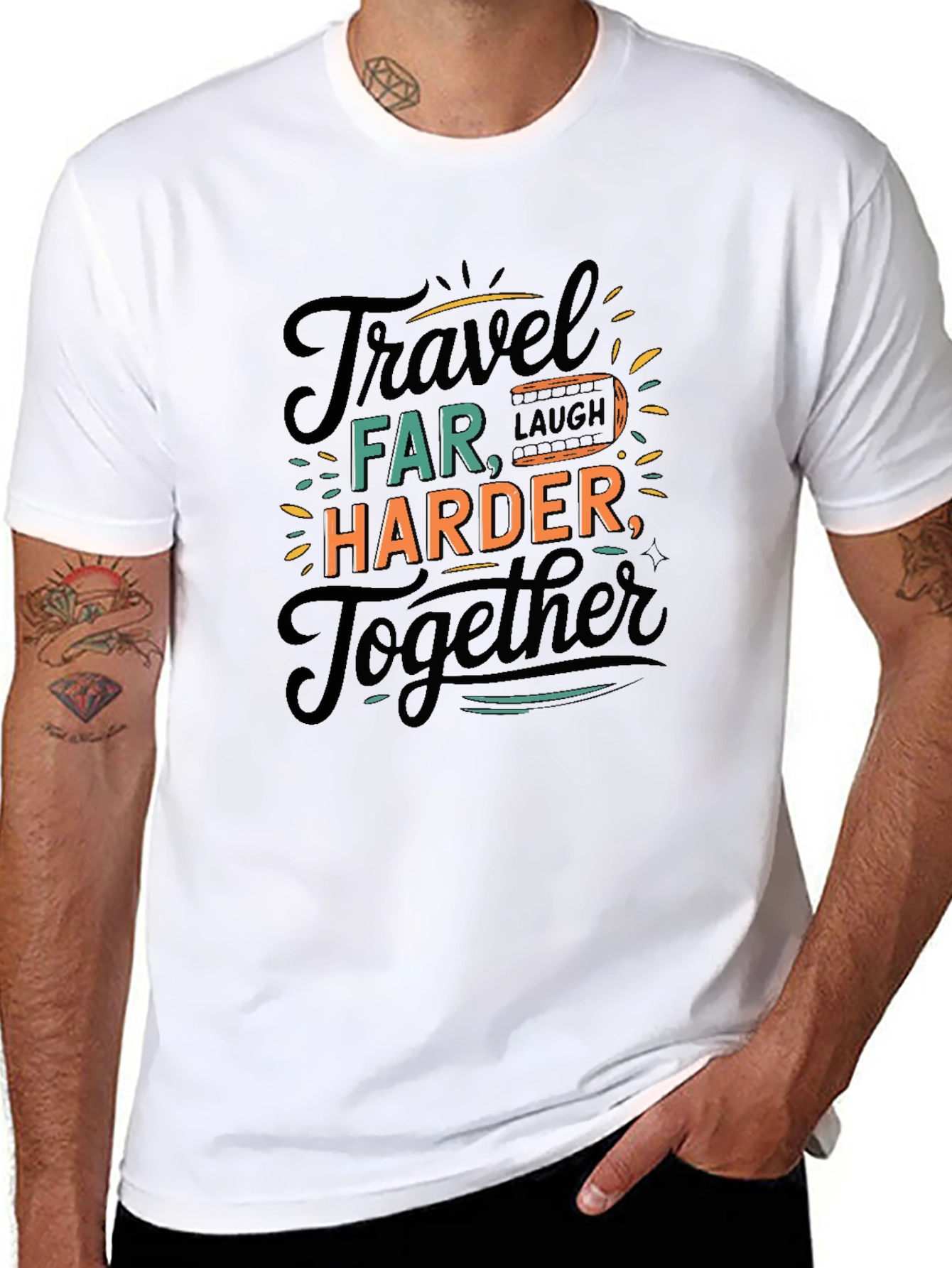 Travel Far T-Shirt - Laugh Harder Together - Black