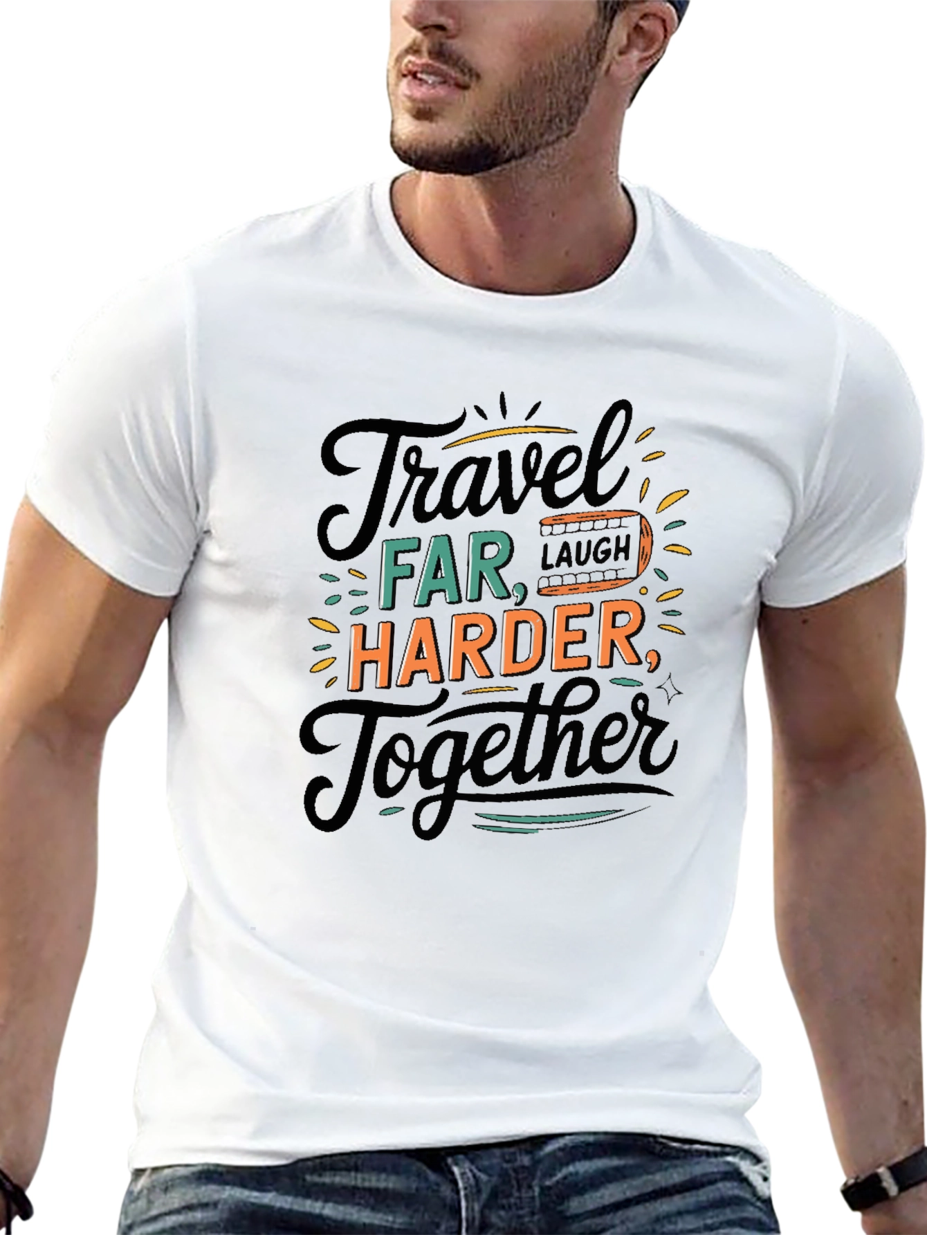 Travel Far T-Shirt - Laugh Harder Together - Black