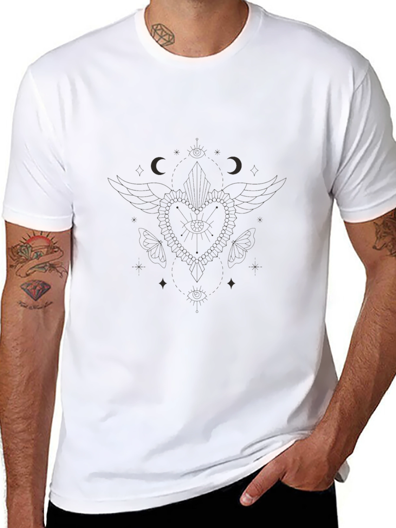 Mens Black T-Shirt with Celestial Design