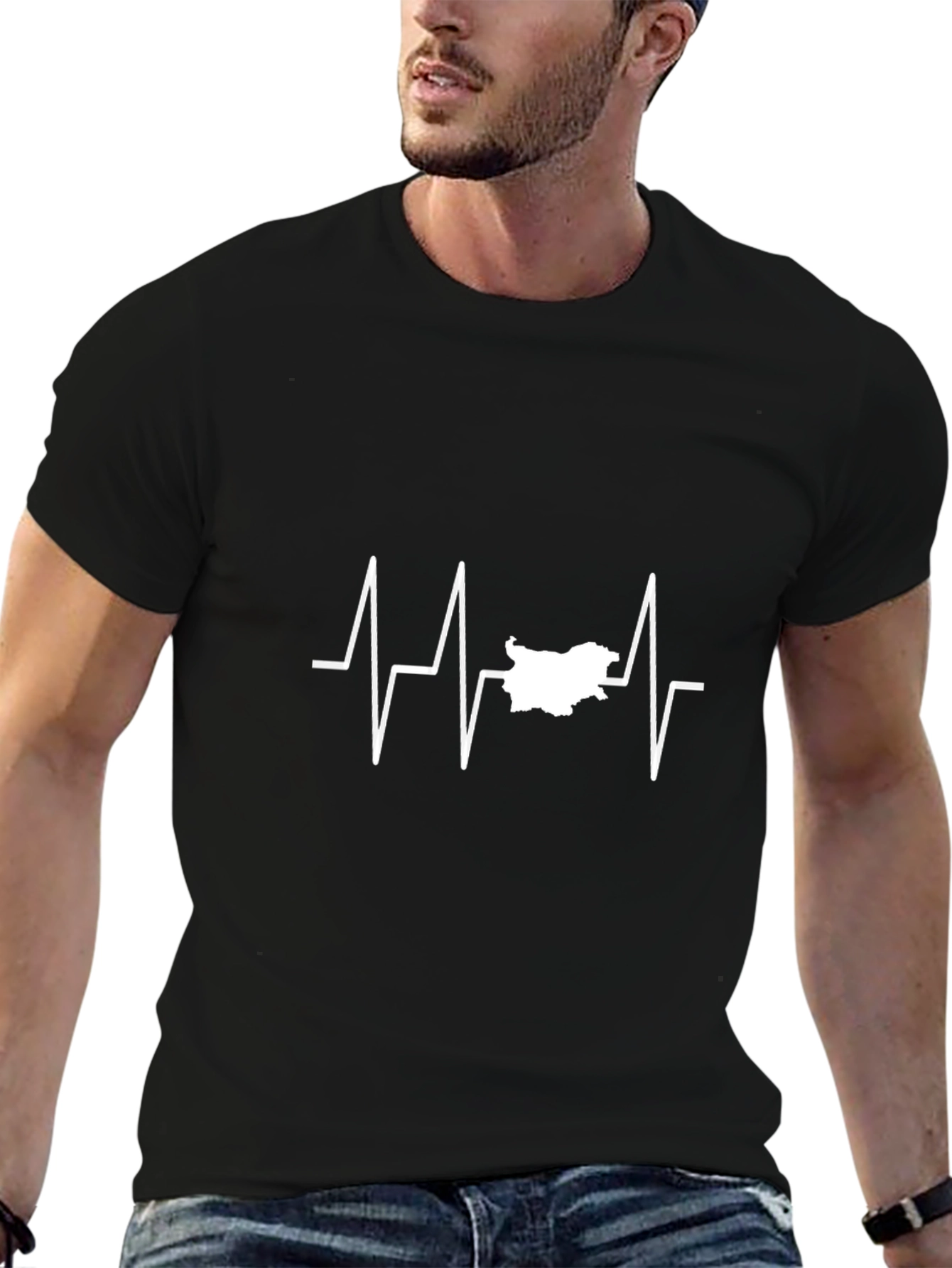 Heartbeat Bulgaria Map T-Shirt - Black