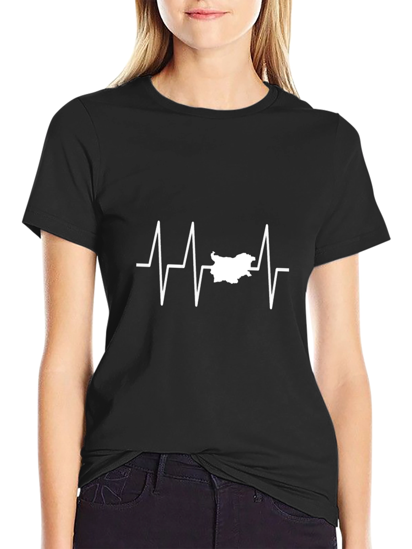 Heartbeat Bulgaria Map T-Shirt - Black