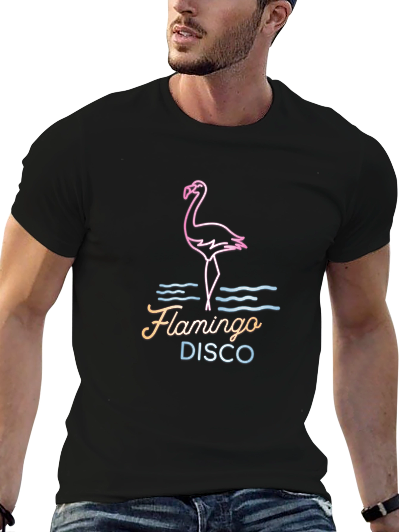 Flamingo Disco Graphic Tee - Neon Style