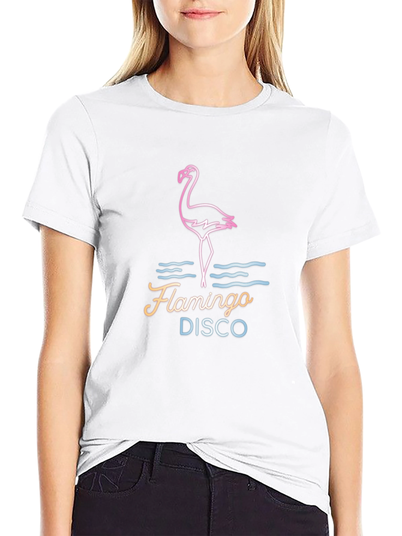 Flamingo Disco Graphic Tee - Neon Style