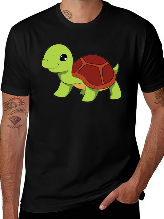 Cute Turtle Graphic Tee - Black Cotton T-Shirt