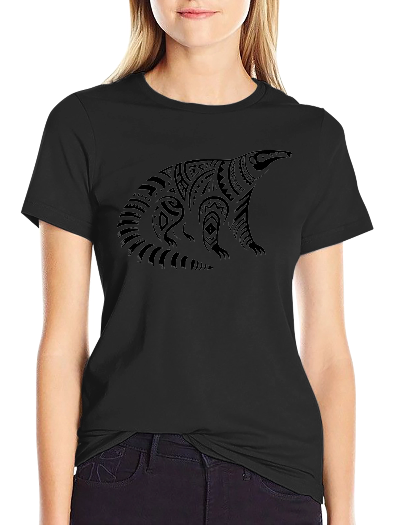 Tribal Anteater Graphic Print Tee - Black