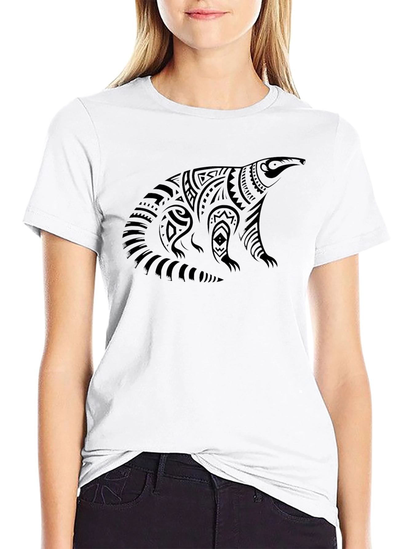 Tribal Anteater Graphic Print Tee - Black