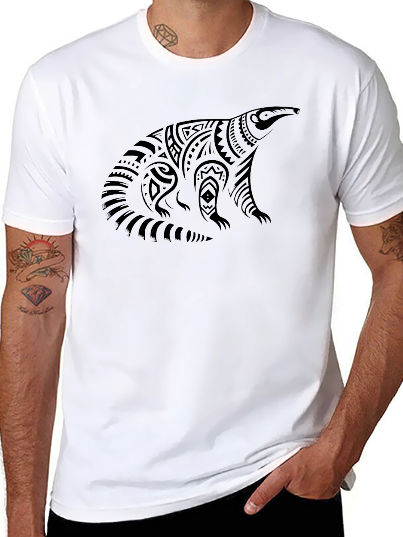 Tribal Anteater Graphic Print Tee - Black