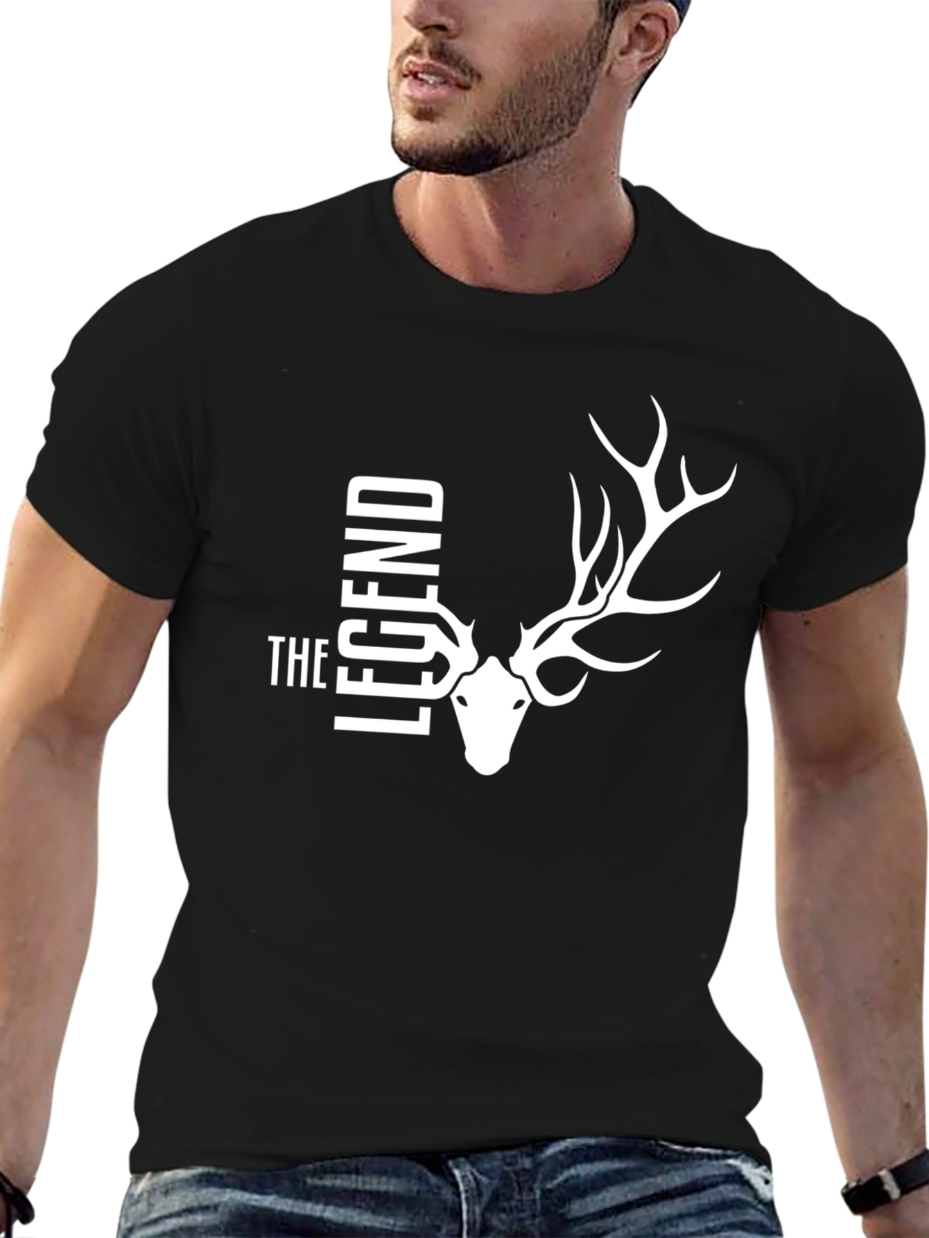 The Legend Deer Graphic Tee - Black Cotton T-Shirt