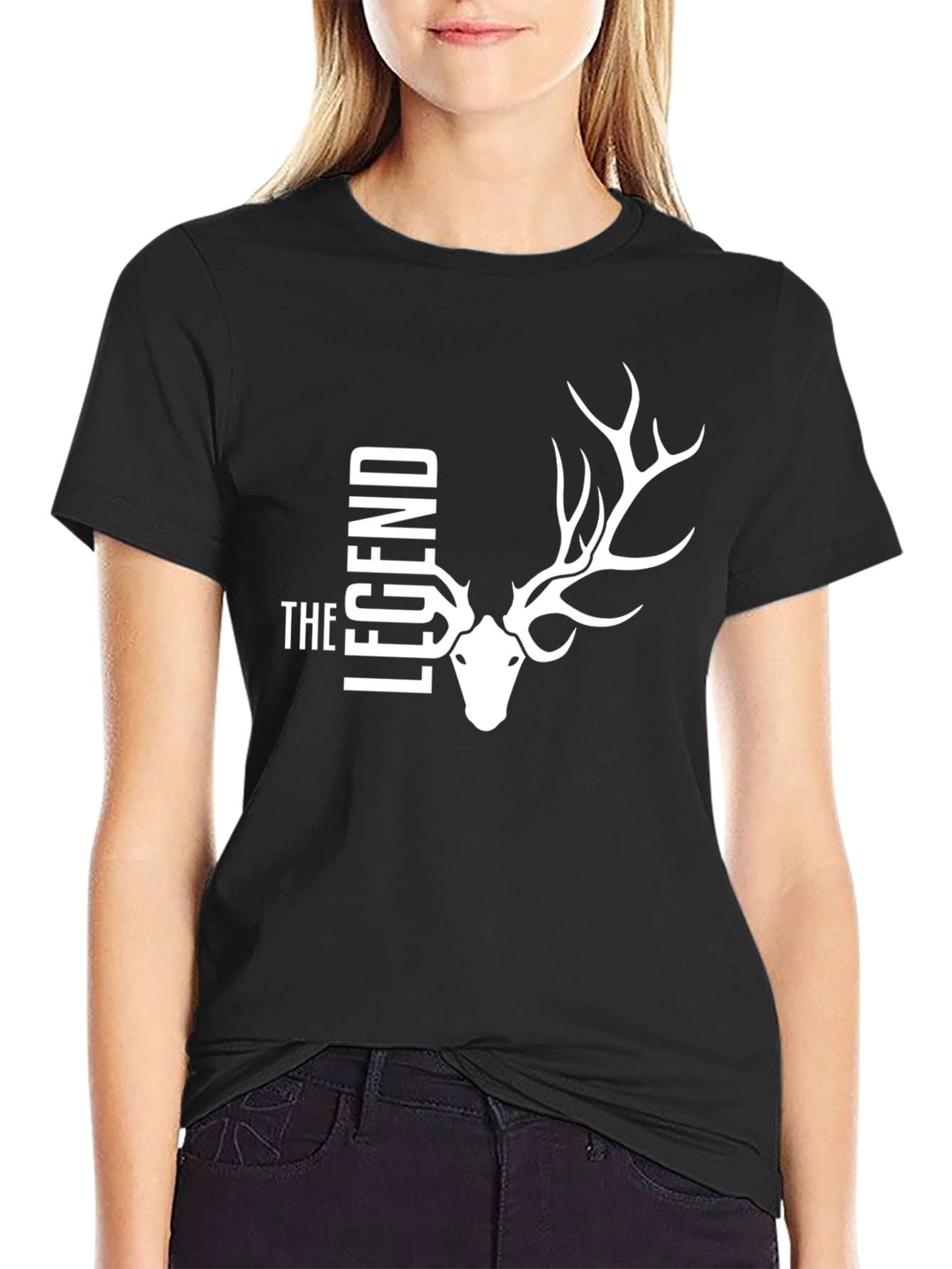 The Legend Deer Graphic Tee - Black Cotton T-Shirt