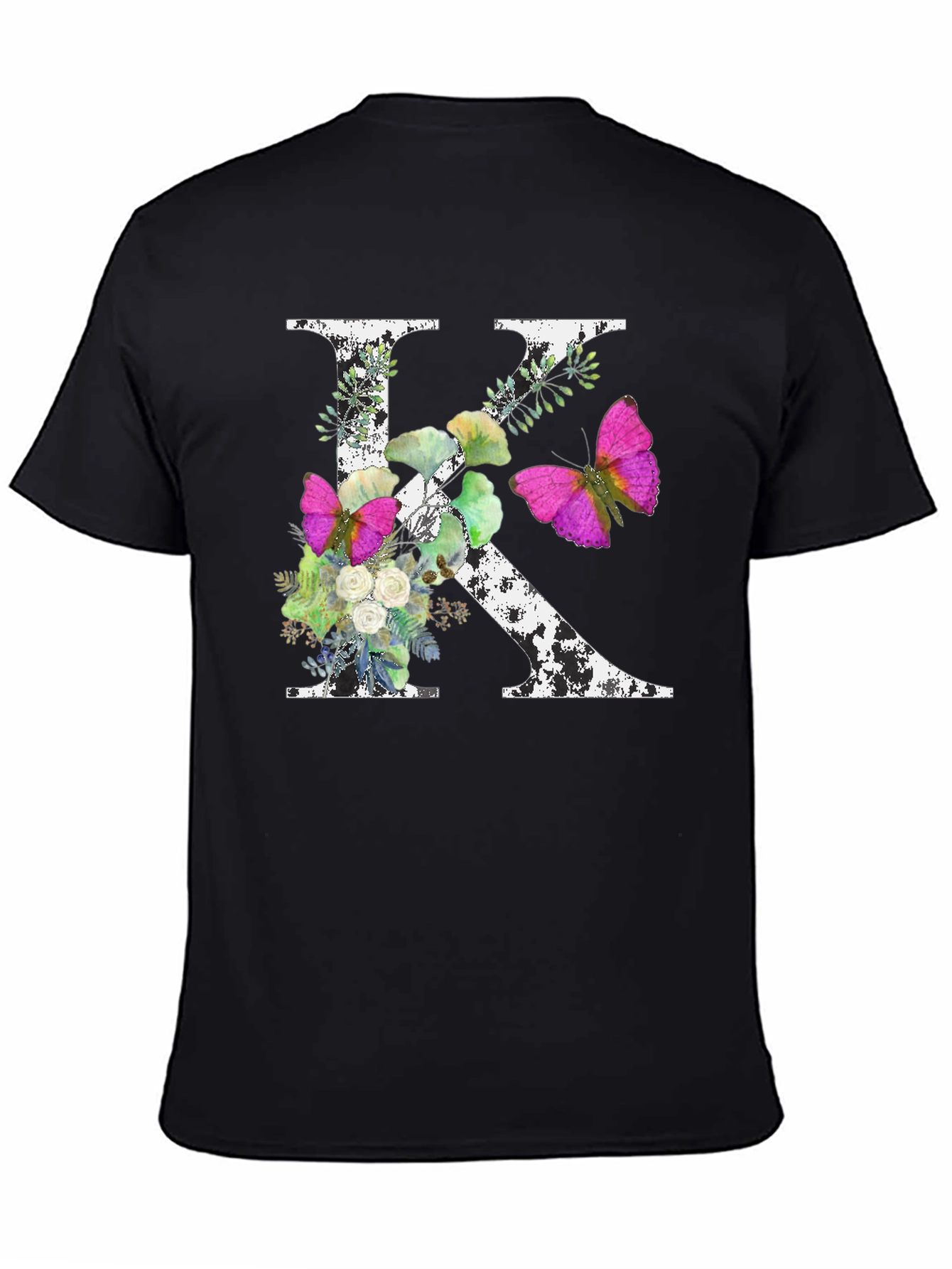 Floral Letter K T-Shirt - Custom Initial Tee