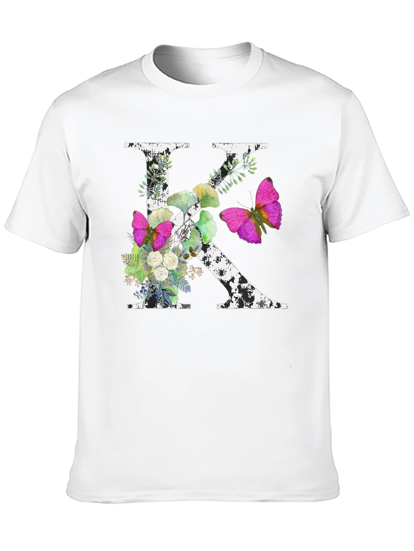 Floral Letter K T-Shirt - Custom Initial Tee