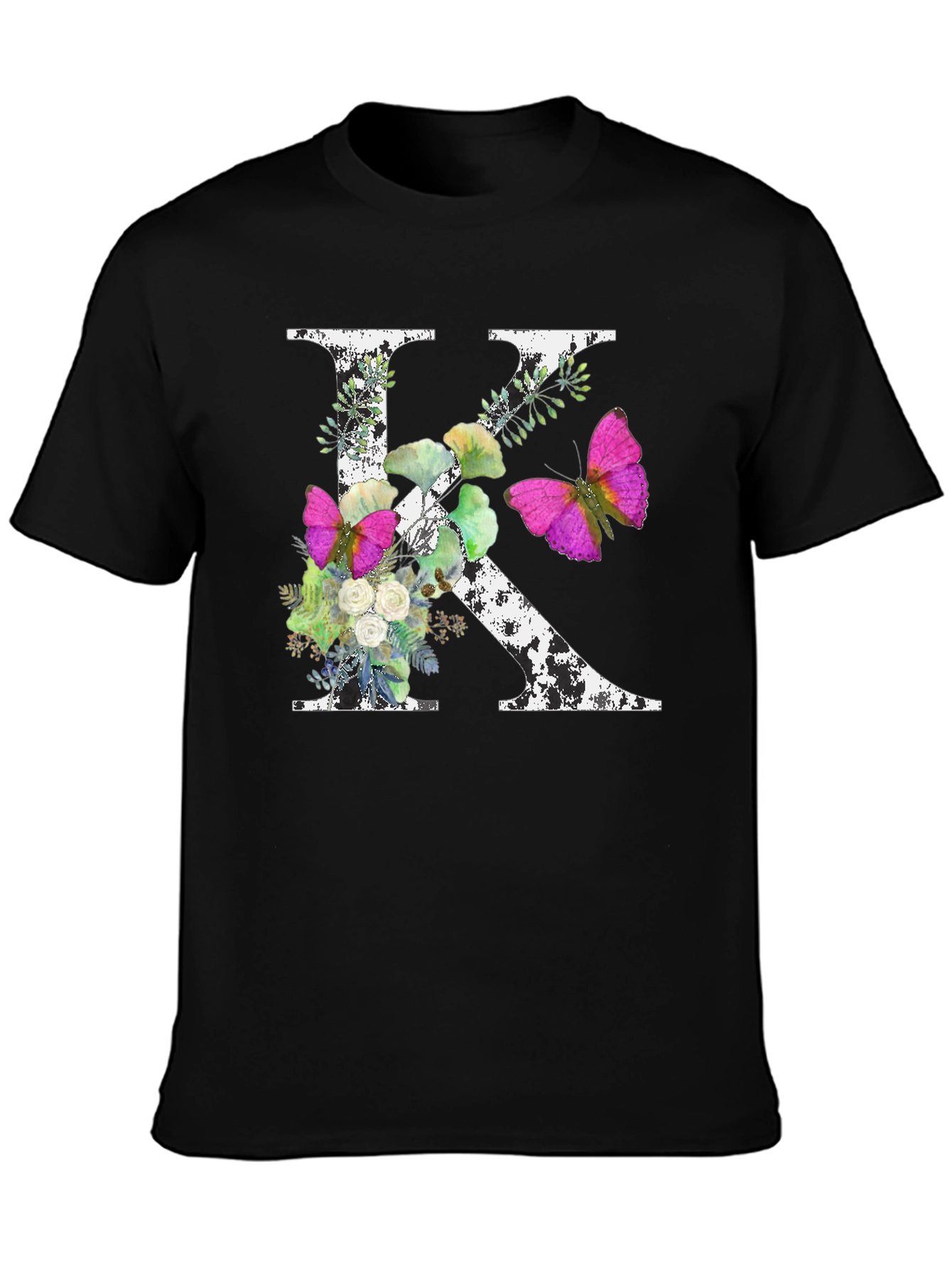 Floral Letter K T-Shirt - Custom Initial Tee