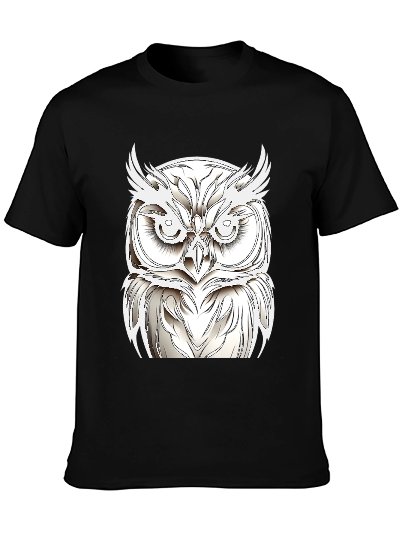 Black T-Shirt with White Owl Design