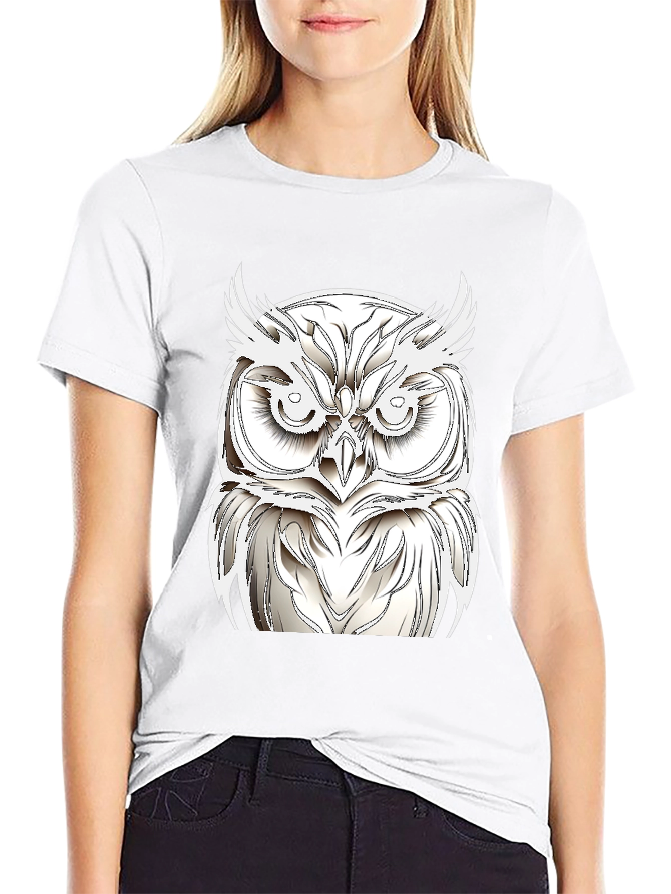 Black T-Shirt with White Owl Design