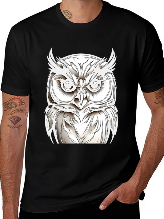 Black T-Shirt with White Owl Design