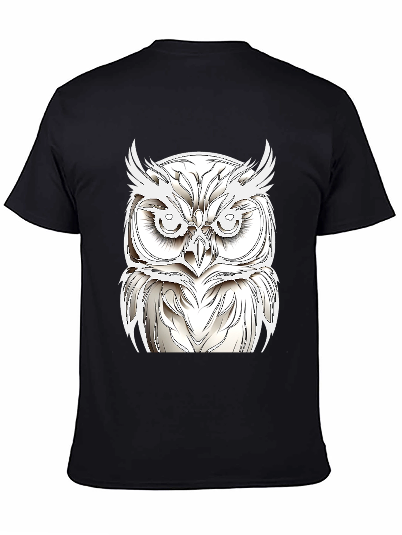 Black T-Shirt with White Owl Design