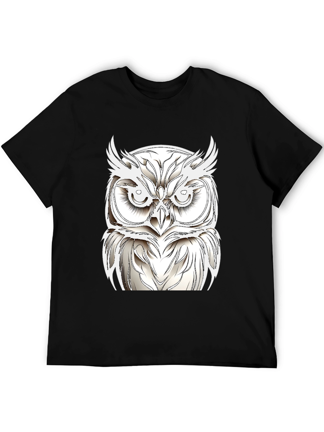 Black T-Shirt with White Owl Design