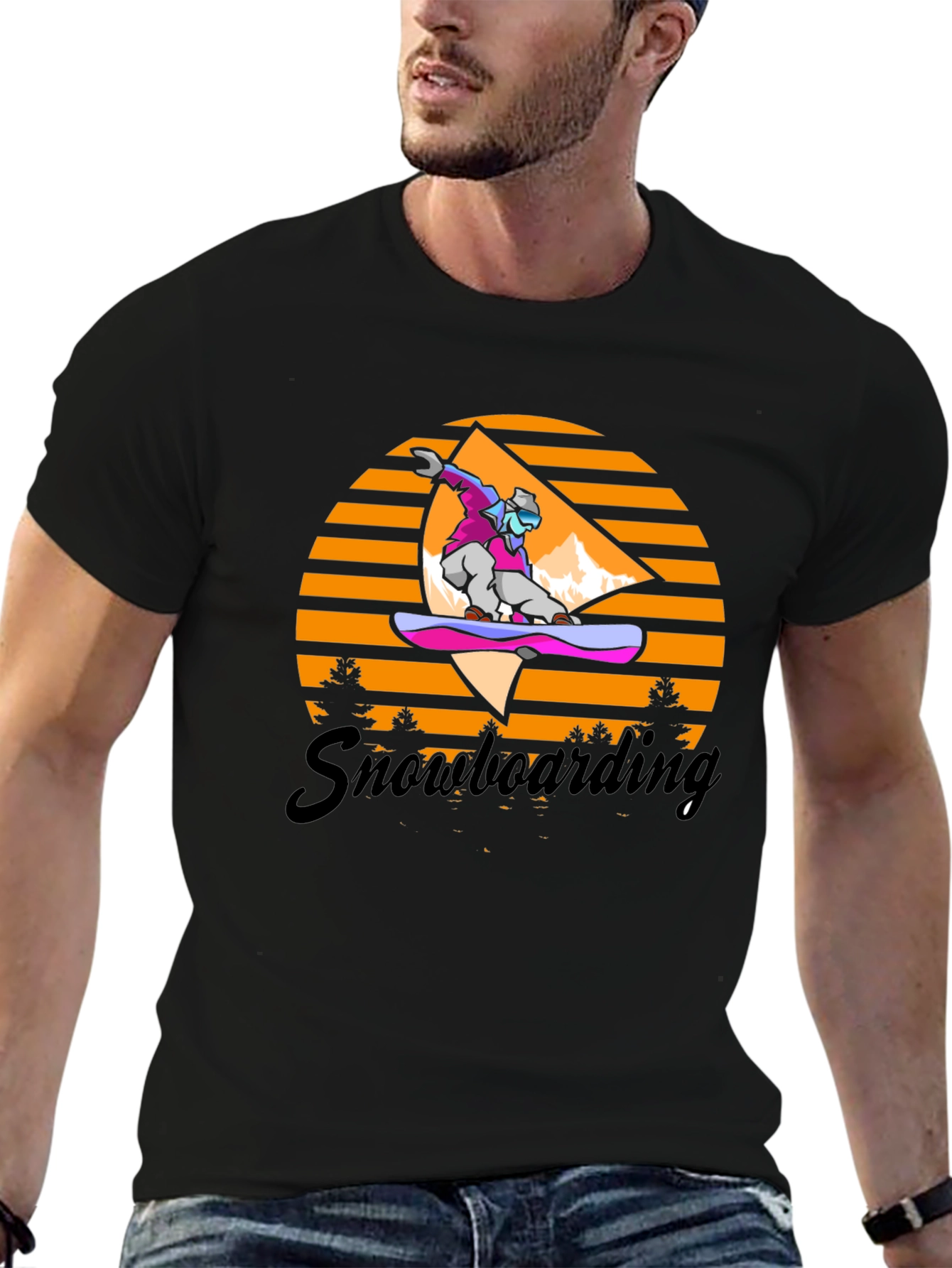 Snowboarding Retro Graphic Tee - Black