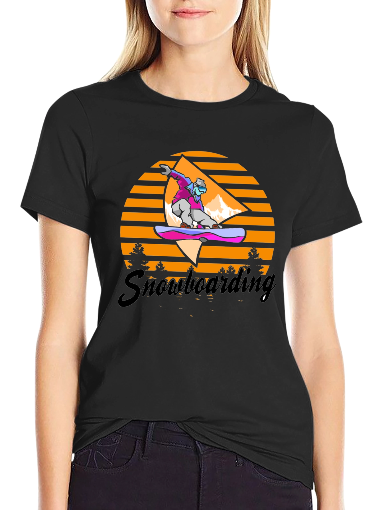 Snowboarding Retro Graphic Tee - Black