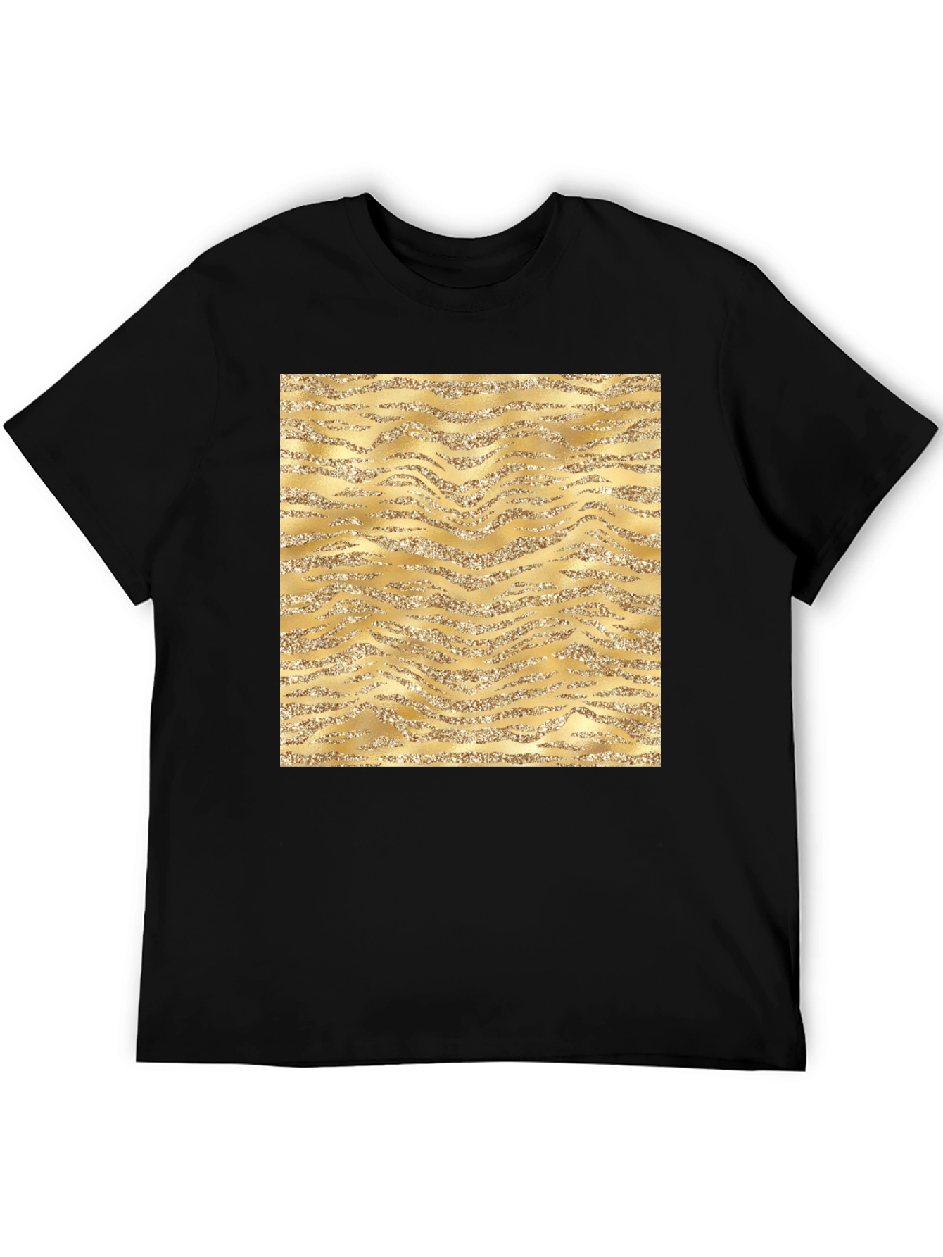 Gold Glitter Zebra Print Black T-Shirt