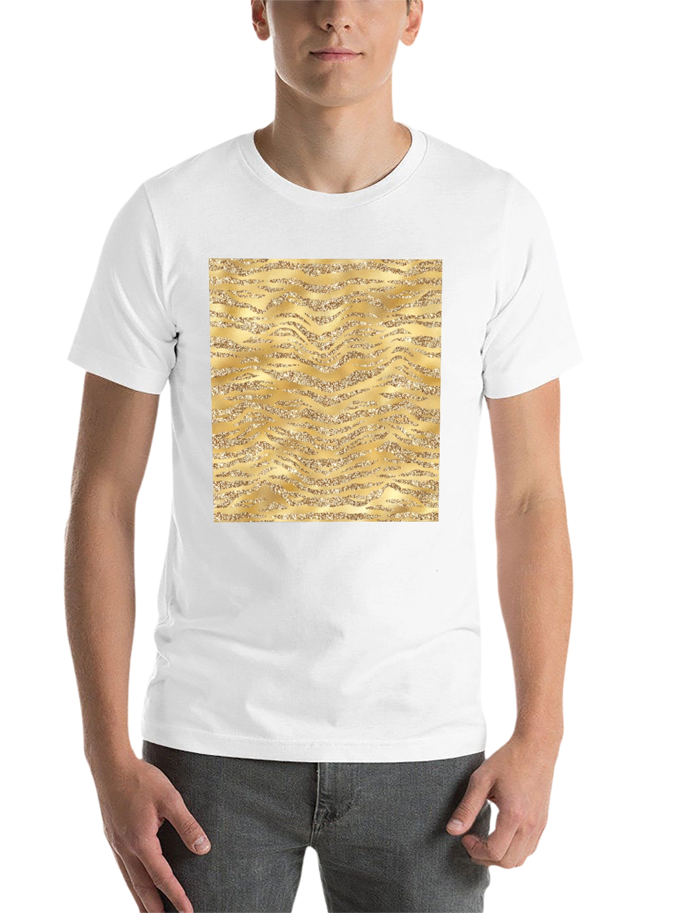 Gold Glitter Zebra Print Black T-Shirt