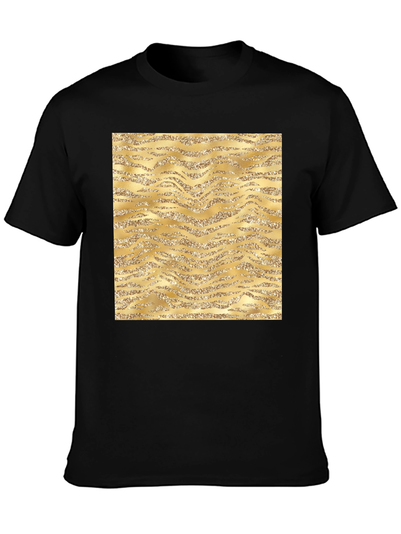 Gold Glitter Zebra Print Black T-Shirt