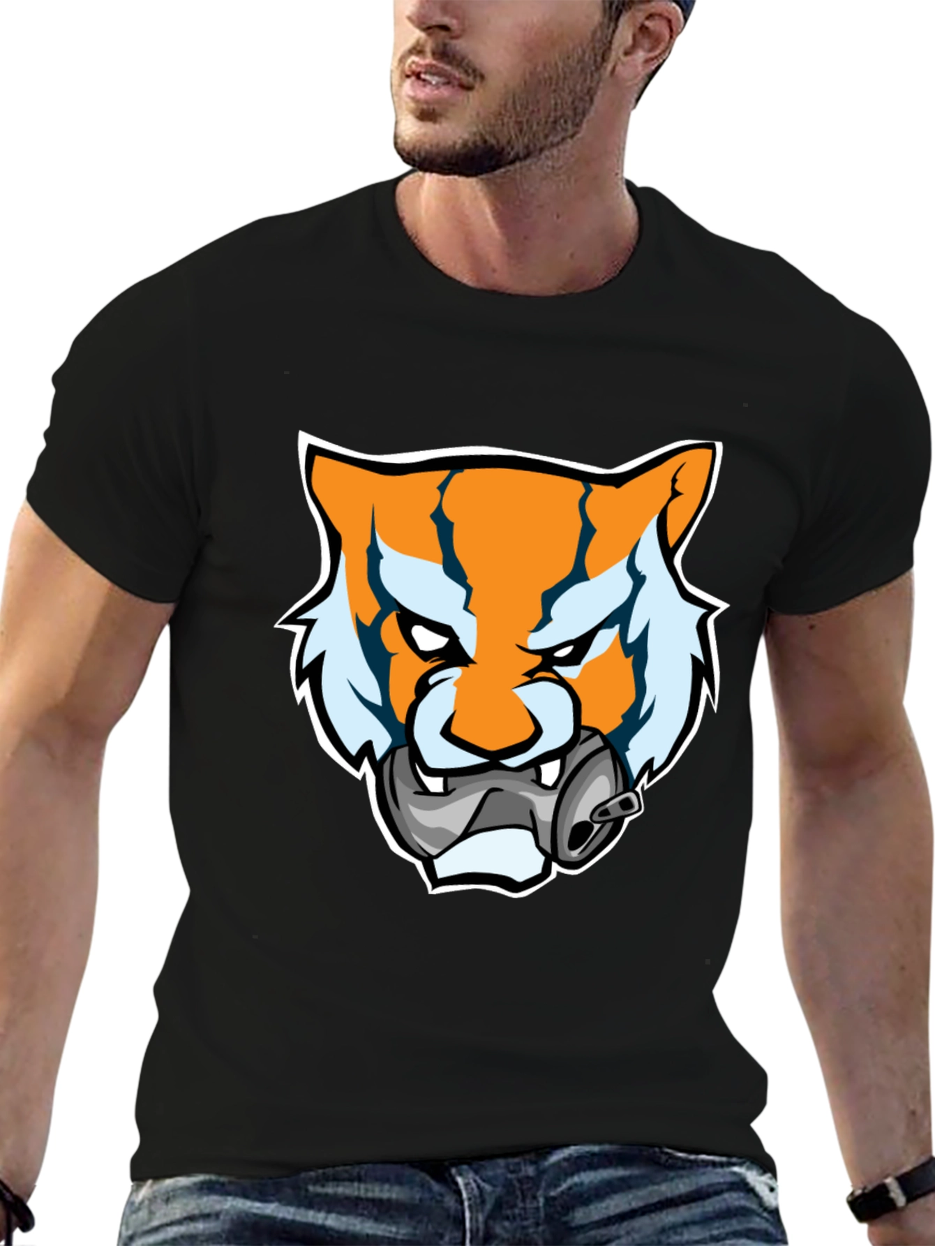 Tiger Mascot Graphic T-Shirt - Bold Black Tee